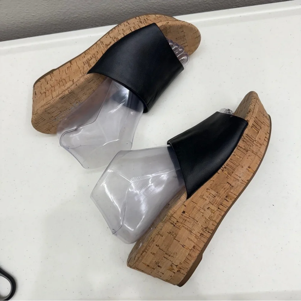 Micheal Michael Shannon Sandals Size 9.5 Wedge Black Strap Shoes